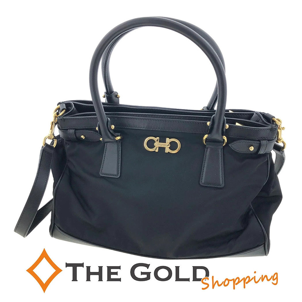 Salvatore Ferragamo 2Way Shoulder Tote Bag Gancini Leather Black